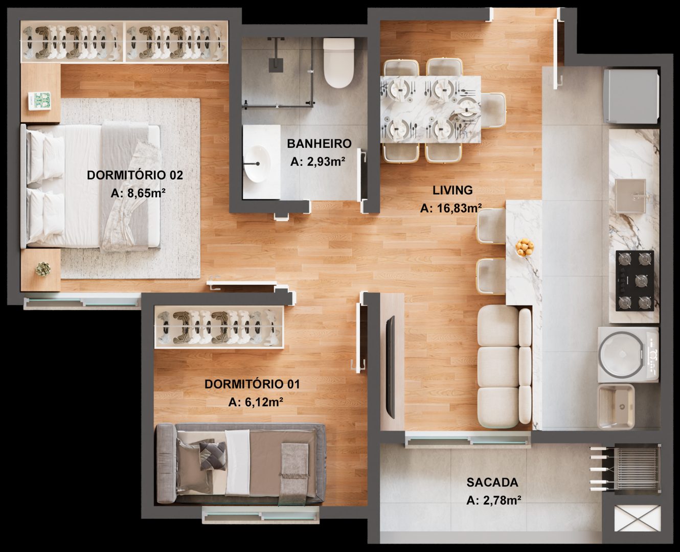 Planta 43m2 2 Dormitorios