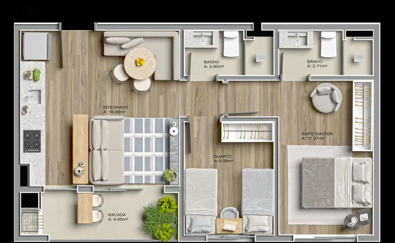 Planta 2 Dormitorios Com Suite - Varandas Residence