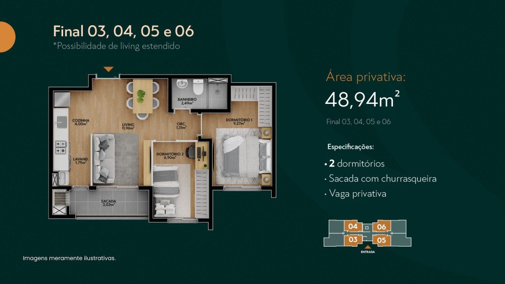 Planta 48m2 2 Dormitorios