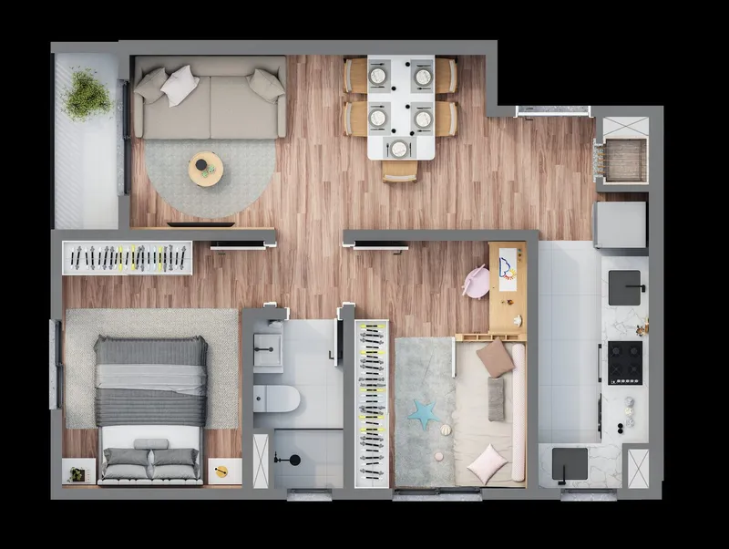 Planta Apartamento Frente 47m2 - Linq Your Place