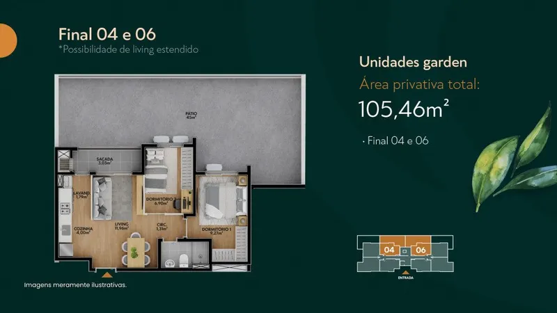 Planta Garden 105m2 - Ora Condomínio Residencial
