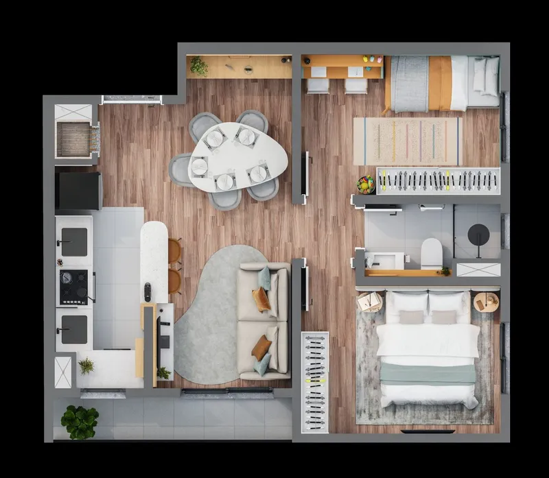 Planta Apartamento Fundos 48m2 - Linq Your Place