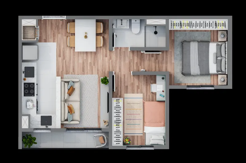 Planta Apartamento Meio 46m2 - Linq Your Place